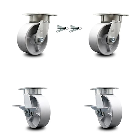 Service Caster 6 Inch Kingpinless Semi Steel Wheel Caster Swivel Locks 2 Brakes SCC, 2PK SCC-KP30S620-SSR-BSL-2-SLB-2